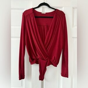 Free People Deep Red Wrap Bodysuit
